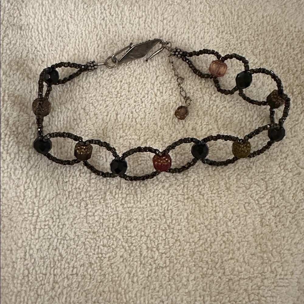 Black Beaded Adjustable Choker with Multicolor Accents and Beautiful Clasp
